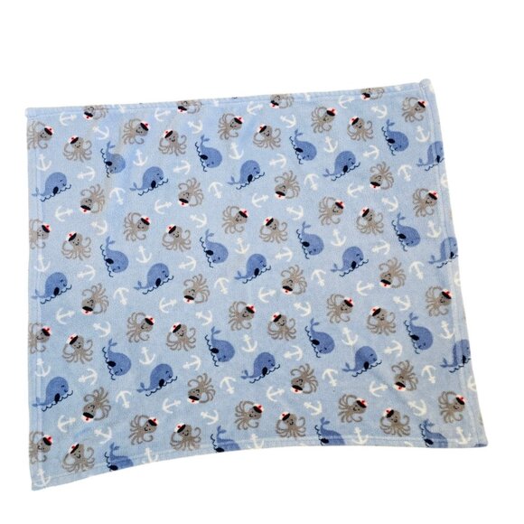 Parents Choice Walmart Blue Baby Blanket Octopus Sailor Hat Captain Whale Anchor - Picture 3 of 5